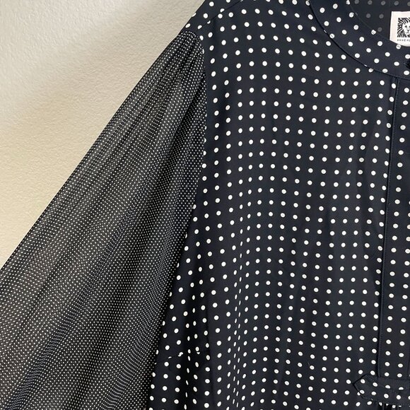 Anne Klein Womens Plus 3X Black White Polka Dot Tunic Blouse Long Sleeve Shirt - Picture 7 of 8